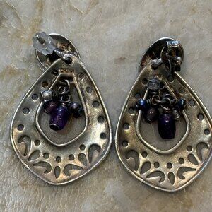 Silpada 925 Sterling Silver Amethyst Post Earrings P2016 Cut Out Bead Dangle